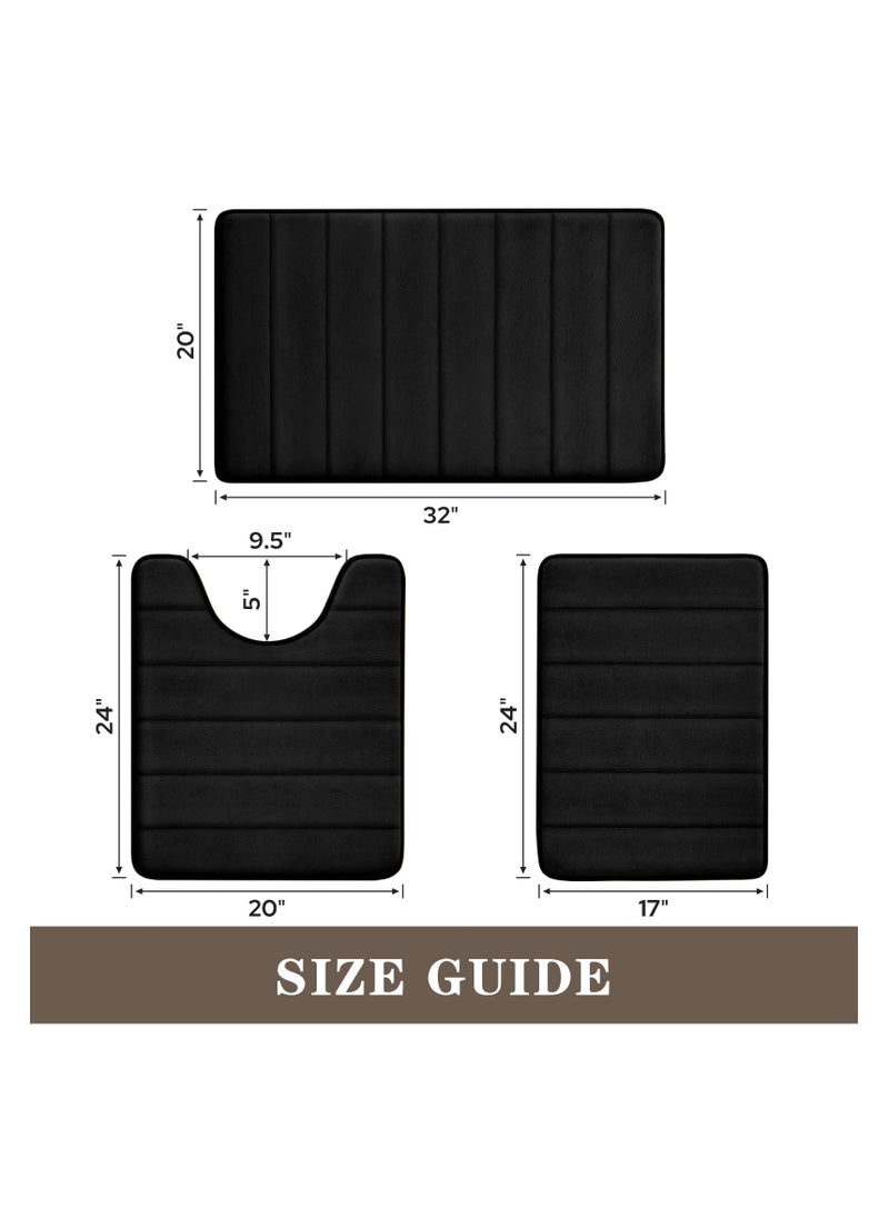 XiuWoo Bathroom Rugs Sets 3 Piece, Memory Foam Bathroom Mats Set Extra Thick, Non Slip Bath Mats for Bathroom, Water Absorbent, Washable Bath Rugs for Tub, Toilet and Floor-Black  - Image 3