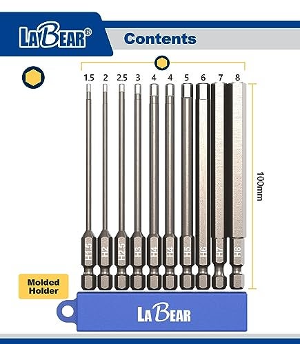 LABEAR - 10-Piece 4" Metric Hex Head Allen Wrench Screwdriver Bit Set. S2 Steel (H1.5, H2, H2.5, H3, H4, H4, H5, H6, H7, H8) - Image 2