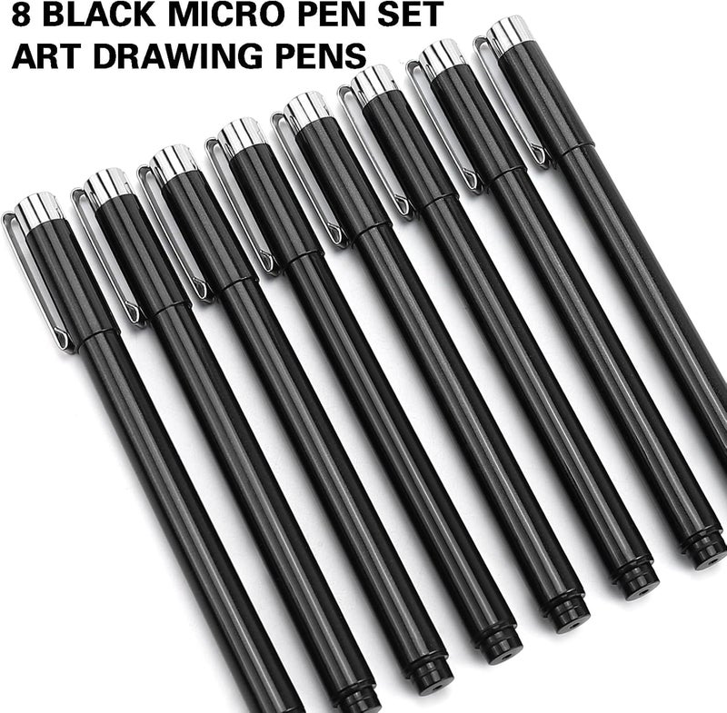 KOUSICOO أقلام رسم دقيقة من Muchcute Micro Fineliner: مجموعة من 8 أقلام سوداء خط دقيق مقاوم للماء، أد��ات فنية، علامات حبر أرشيفية، أقلام تحديد، رسم احترافي، مخطط، حرف يدوية، رسم تخطيطي، ألوان مائية، زينتانجل. - Image 3