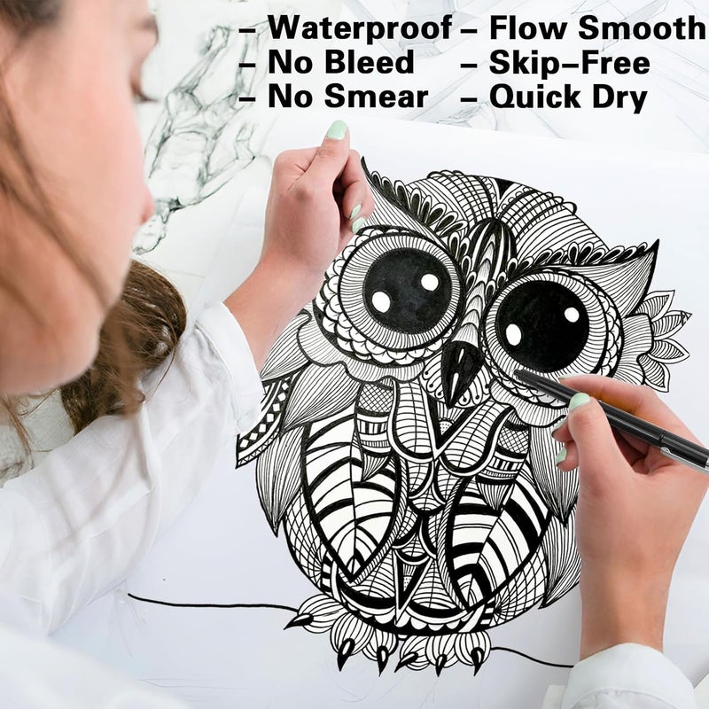 KOUSICOO أقلام رسم دقيقة من Muchcute Micro Fineliner: مجموعة من 8 أقلام سوداء خط دقيق مقاوم للماء، أد��ات فنية، علامات حبر أرشيفية، أقلام تحديد، رسم احترافي، مخطط، حرف يدوية، رسم تخطيطي، ألوان مائية، زينتانجل. - Image 4