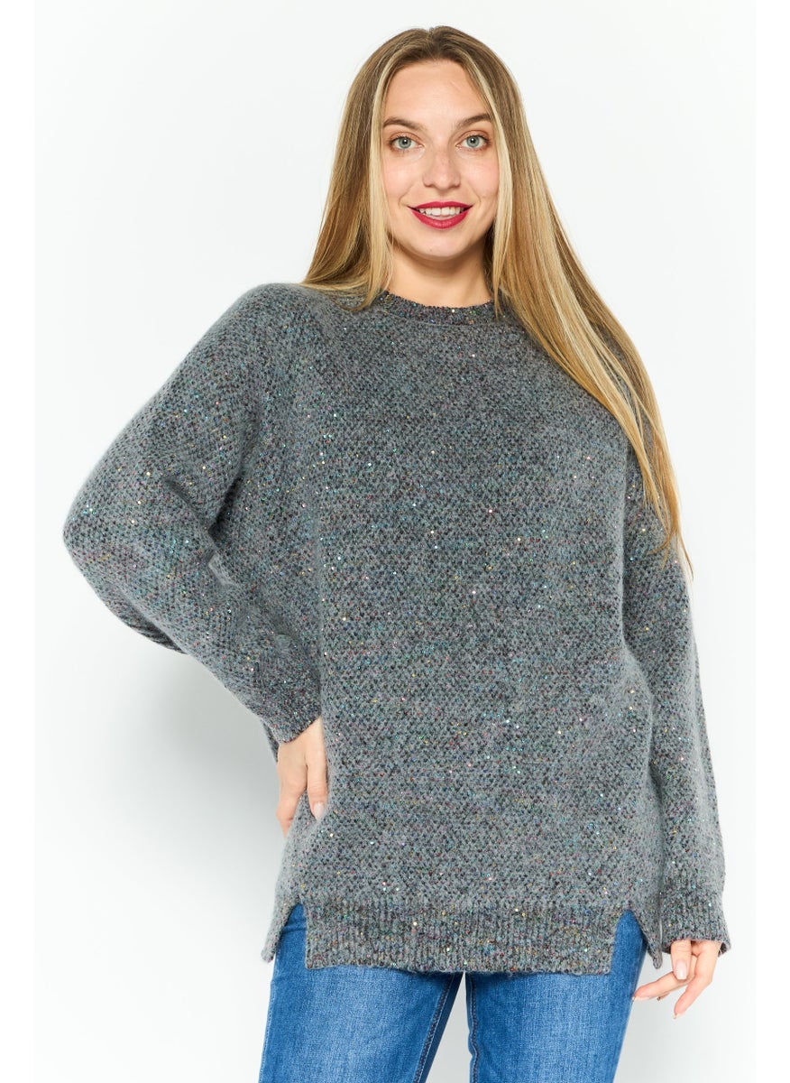STELLA MCCARTNEY - Women Knitted Long Sleeve Sweater, Charcoal - Image 1