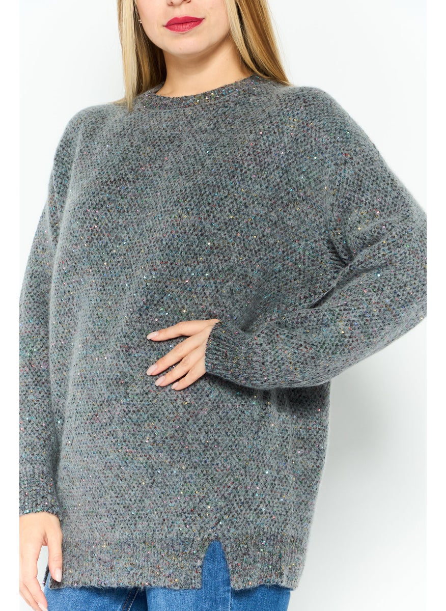 STELLA MCCARTNEY - Women Knitted Long Sleeve Sweater, Charcoal - Image 1