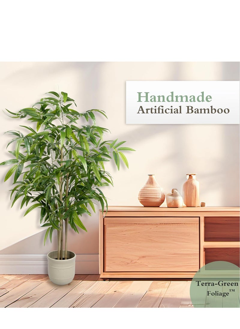 Generic Artificial Bamboo Tree, 4ft Faux Silk Plant, Fake Plants for Home Office Indoor Outdoor Decor, Tall Natural Trunk with Planter  - Image 2