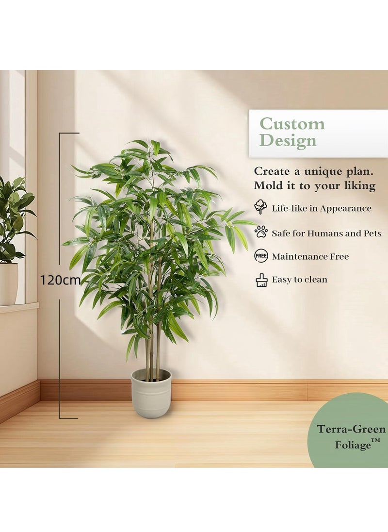 Generic Artificial Bamboo Tree, 4ft Faux Silk Plant, Fake Plants for Home Office Indoor Outdoor Decor, Tall Natural Trunk with Planter  - Image 5