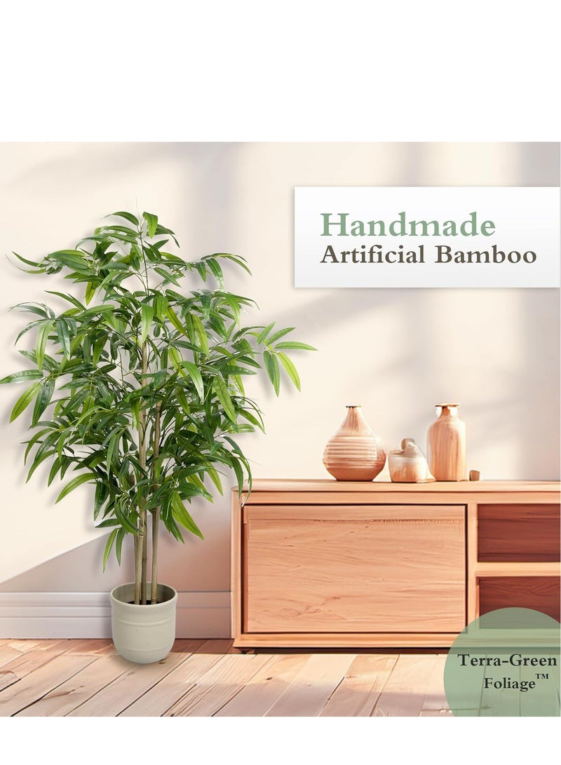 Generic Artificial Bamboo Tree, 4ft Faux Silk Plant, Fake Plants for Home Office Indoor Outdoor Decor, Tall Natural Trunk with Planter  - Image 3
