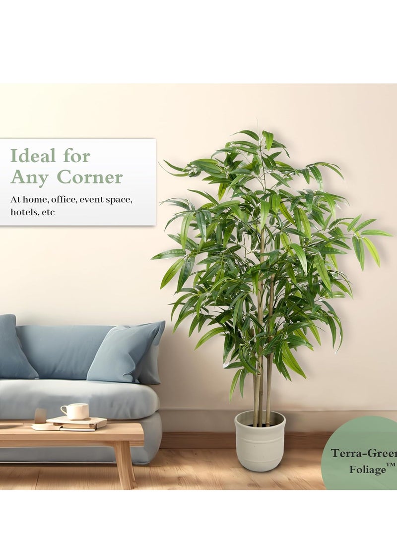 Generic Artificial Bamboo Tree, 4ft Faux Silk Plant, Fake Plants for Home Office Indoor Outdoor Decor, Tall Natural Trunk with Planter  - Image 1