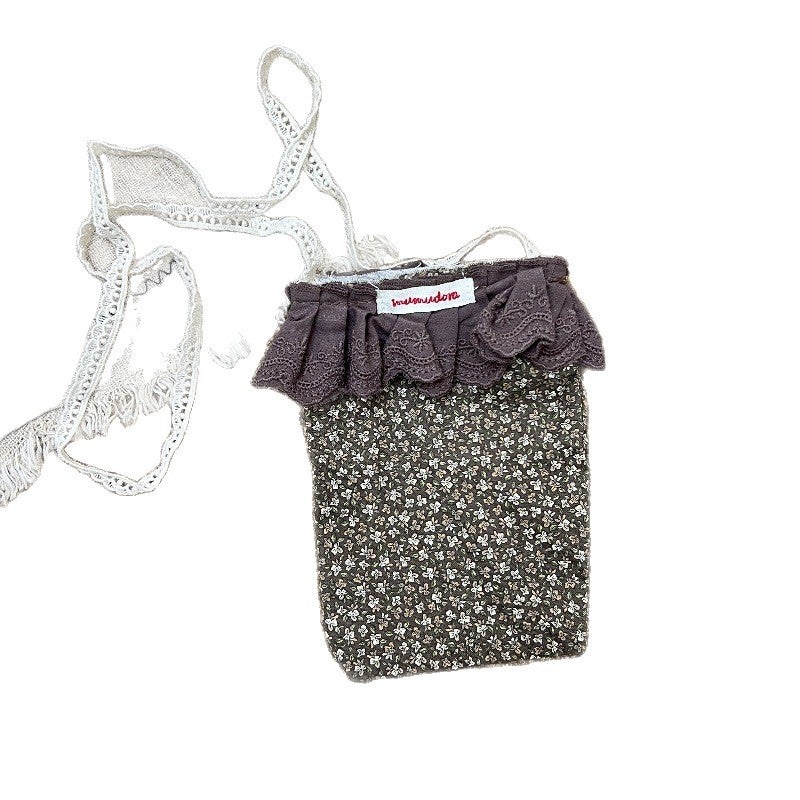 Kids Crossbody Bag with Lace Trim and Floral Pattern - Image 1