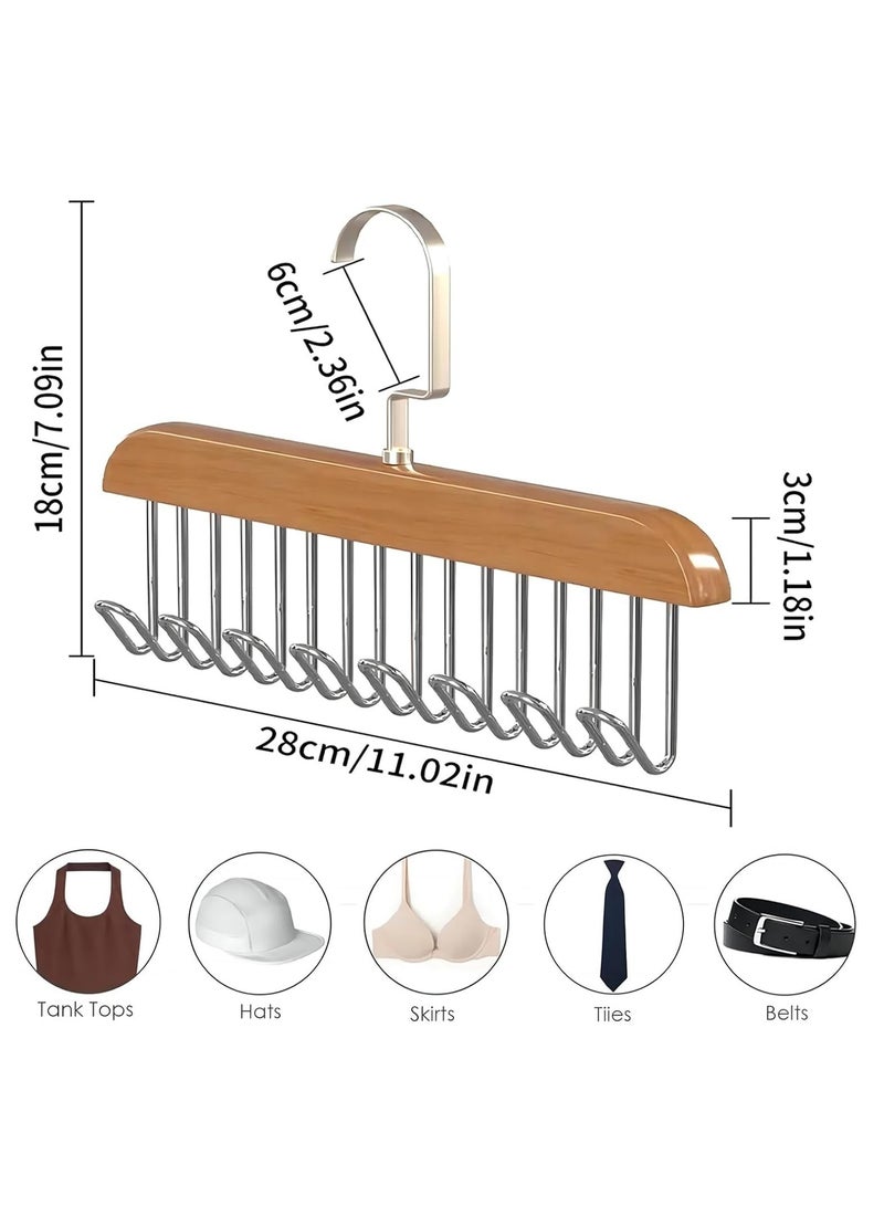 Rightsure Wooden Hanger with 8 Hooks Tie Rack Belt Bra Hanger with 360° Rotating Hook for Ties, Swimsuits, Hats, Scarves Accessories Space Saving Wardrobe Hanger  - Image 2