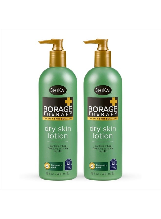 SHIKAI Borage Therapy Dry Skin Lotion Moisturizer (16oz, Pack of 2) Unscented Skincare | Hydrating Lotion for Eczema, Dry Hands & Body | With Oatmeal, Shea - Image 1