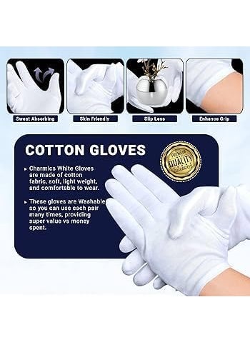 Tk Soft Cotton Gloves for Dry Hands Cotton Sleep Gloves/Lotion Treatment Work Gloves/Catering Serving Gloves for Coin Jewelry Silver Costume Inspection (Standard Size 1DZN) - 24 PCS  - Image 3