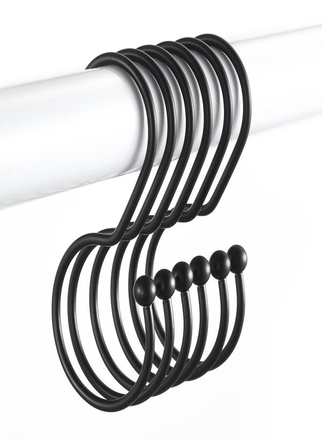 Goowin Shower Curtain Hooks, Anti-Fall S-Shaped Shower Curtain Ring, Decorative Black Shower Curtain Hooks Rings Rust Proof Shower Rings for Curtain, Shower Hooks for Shower Curtain, 12 Pack, Black - Image 1