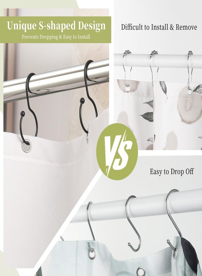 Goowin Shower Curtain Hooks, Anti-Fall S-Shaped Shower Curtain Ring, Decorative Black Shower Curtain Hooks Rings Rust Proof Shower Rings for Curtain, Shower Hooks for Shower Curtain, 12 Pack, Black - Image 3