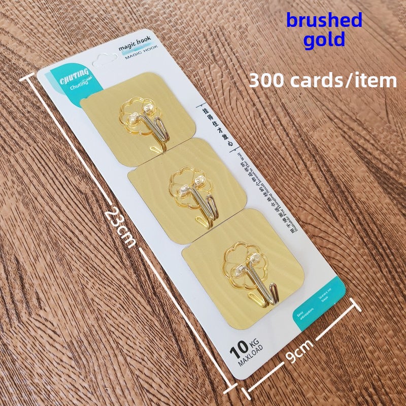 Clear Adhesive Hooks 3-Pack, Punch-Free Strong Seamless Hooks [drawing gold] blister card three metal hook 6*6cm 