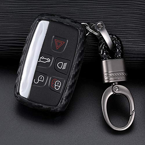 ROYALFOX(TM 5 buttons silicone carbon fiber smart remote Key Fob case Cover For Land Rover Defender Discovery Sport LR2 LR3 LR4 Range Rover Sport EVOQUE and Jaguar XF XJ XJL XE F-PACE (carbon fiber) - Image 1