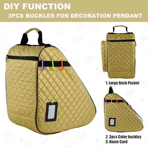 HEXIFUL Skate Bag to Carry Ice Skates, Inline Skates, Roller Skates and Quad Skates for Both Kids and Adults (Gold/Black 022) - Image 5