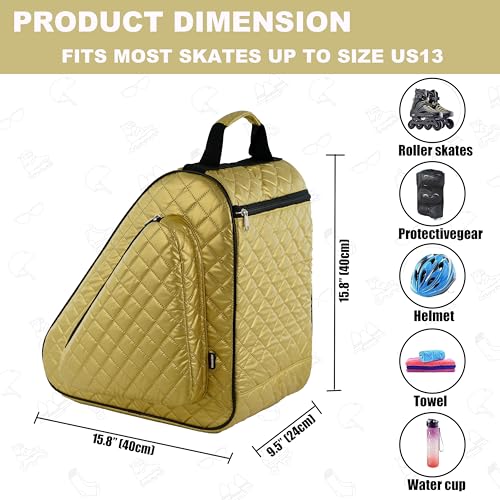 HEXIFUL Skate Bag to Carry Ice Skates, Inline Skates, Roller Skates and Quad Skates for Both Kids and Adults (Gold/Black 022) - Image 4