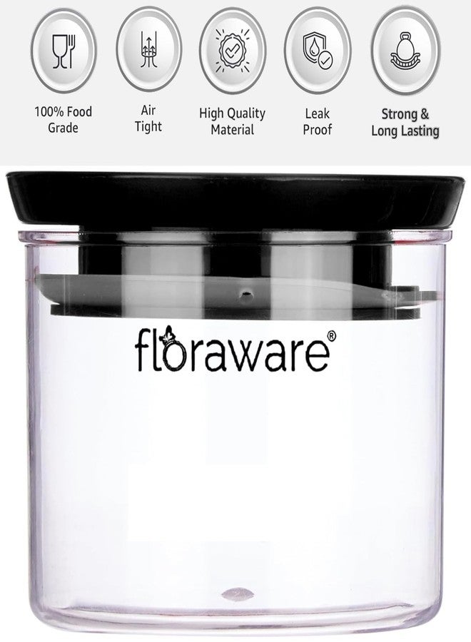 Floraware Plastic Air Tight BPA Free Stackable Round Push Multipurpose Containers For Kitchen Organizer 500ml for Rice Dal Flour Snacks Cereals Pack of 6 (Black) - Image 5