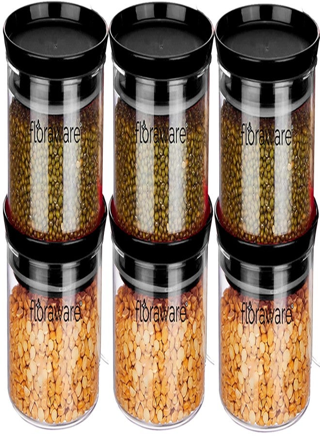 Floraware Plastic Air Tight BPA Free Stackable Round Push Multipurpose Containers For Kitchen Organizer 500ml for Rice Dal Flour Snacks Cereals Pack of 6 (Black) - Image 1