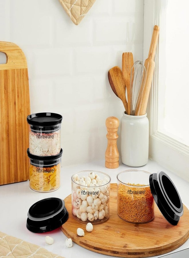 Floraware Plastic Air Tight BPA Free Stackable Round Push Multipurpose Containers For Kitchen Organizer 500ml for Rice Dal Flour Snacks Cereals Pack of 6 (Black) - Image 2