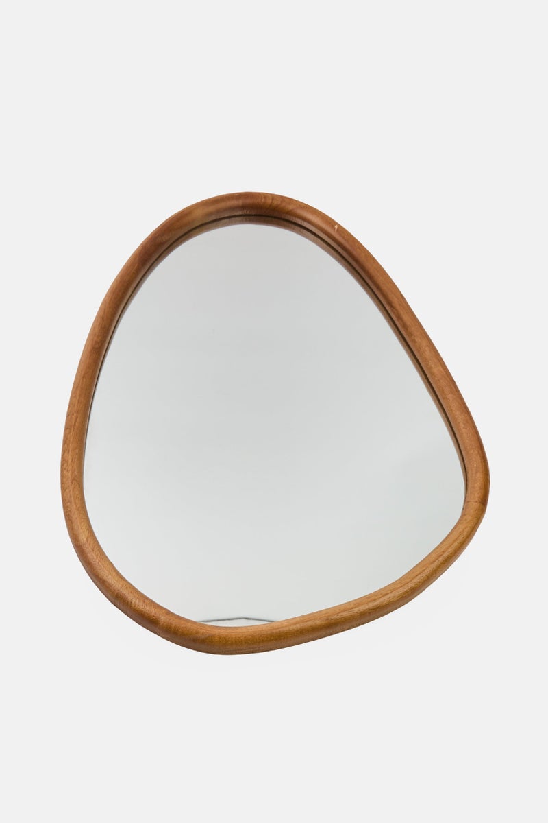 Muy Mucho Modern Oval Asymmetrical Unique Hanging Mirror, Brown  - Image 1