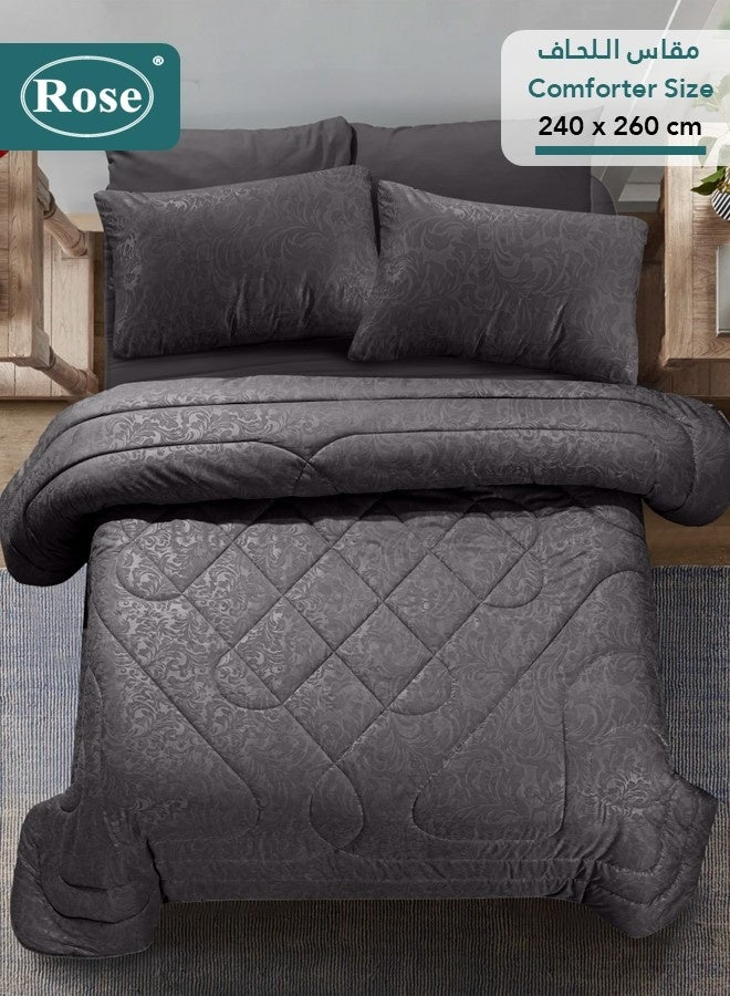 Rose Luxurious Flory Comforter Set, High Quality Microfiber, 6 pieces, Super Soft Cozy Breathable Cooling, King size 240x260 cm, Grey - Image 4