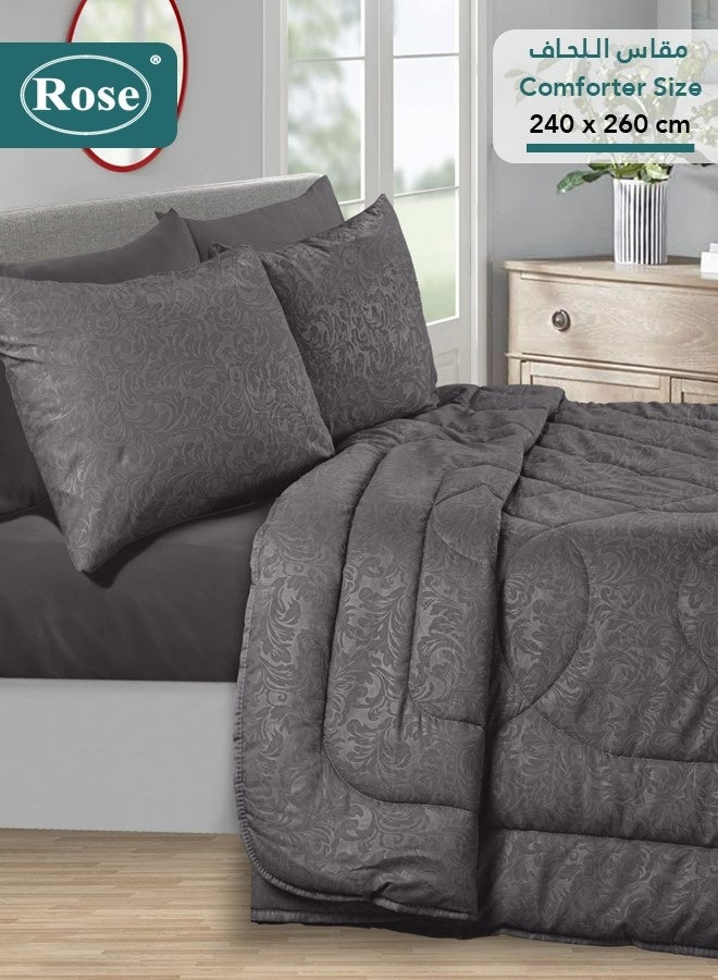 Rose Luxurious Flory Comforter Set, High Quality Microfiber, 6 pieces, Super Soft Cozy Breathable Cooling, King size 240x260 cm, Grey - Image 3