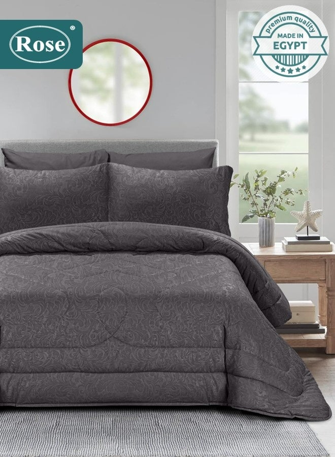 Rose Luxurious Flory Comforter Set, High Quality Microfiber, 6 pieces, Super Soft Cozy Breathable Cooling, King size 240x260 cm, Grey - Image 1