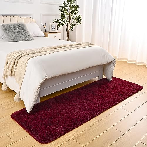 DweIke Fluffy Burgundy Red Runner Rugs for Bedroom, 2x6 Feet Soft Plush Long Runners for Girls Boys Kids, Non-Slip and Machine Washable Bedside Rug, Small Throw Carpet for Hallway Rooms Decor - Image 5