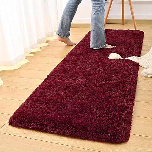 DweIke Fluffy Burgundy Red Runner Rugs for Bedroom, 2x6 Feet Soft Plush Long Runners for Girls Boys Kids, Non-Slip and Machine Washable Bedside Rug, Small Throw Carpet for Hallway Rooms Decor - Image 4