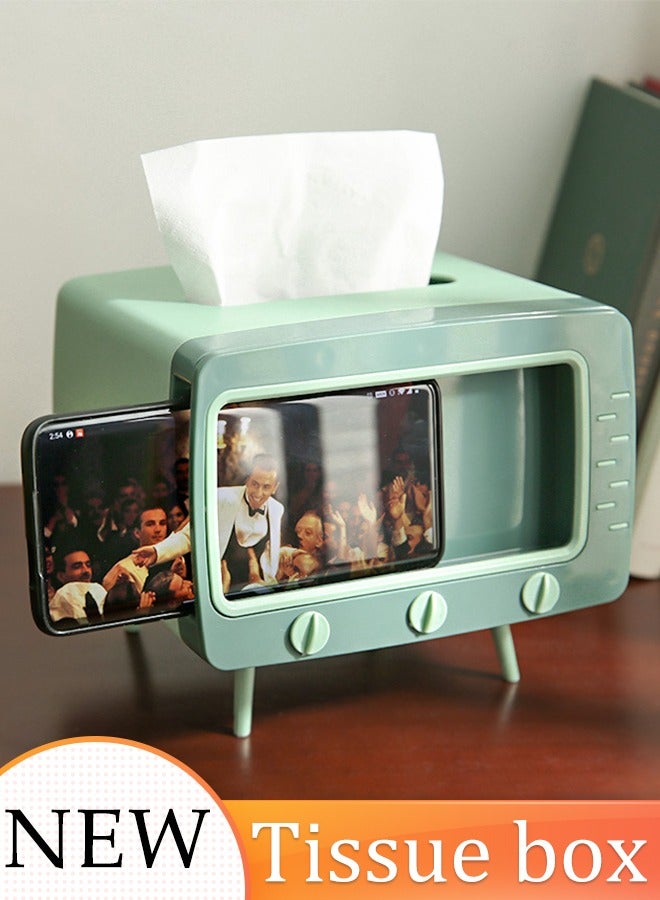 Creative Tissue Box TV Shaped Tissue Box 2-in-1 Tissue Box Phone Holder Multifunctional Mobile Phone Holder Household Tissue Box Phone Holder for Bedroom Home and Office - Image 1