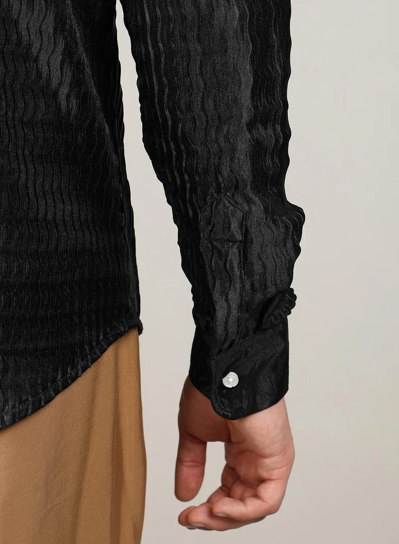 CAHOOT  Men's Onyx Black Curly-Creased Shirt for Men | Best Price UAE