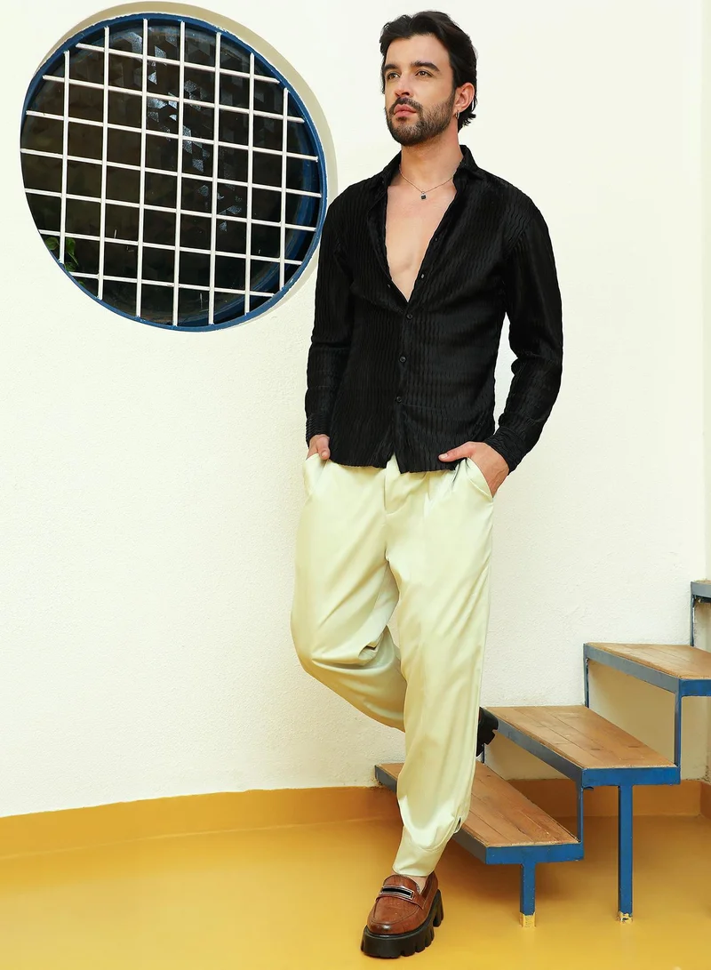 CAHOOT  Men's Onyx Black Curly-Creased Shirt for Men | Best Price UAE