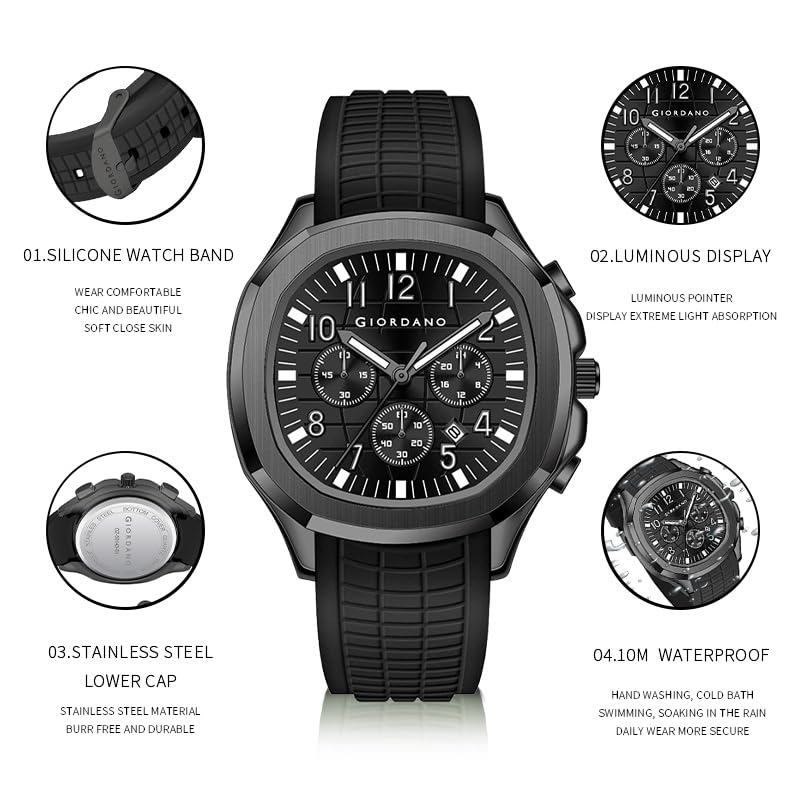 Giordano Precision and Comfort Multi Function Watch for Men with Textured Dial & Trendy Silicone Band - Image 5