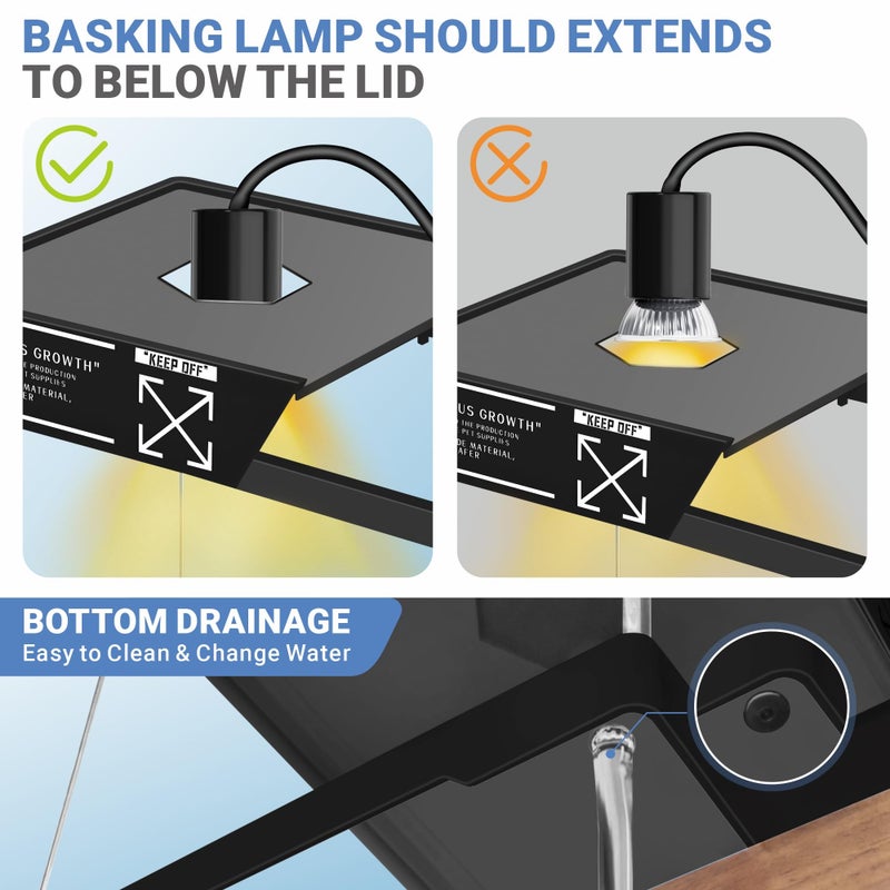 GOZILLA Aquatic Turtle Tank+Lamp+Filter Kit, Upgrade PC Turtle Tank Starter Kit with Adjustable 360Â°Lamp & Filter,Reptile Habitat Lid,Hanging Platform for Small Reptiles.(15.75Ã—7.9Ã—9''/Black) - Image 5