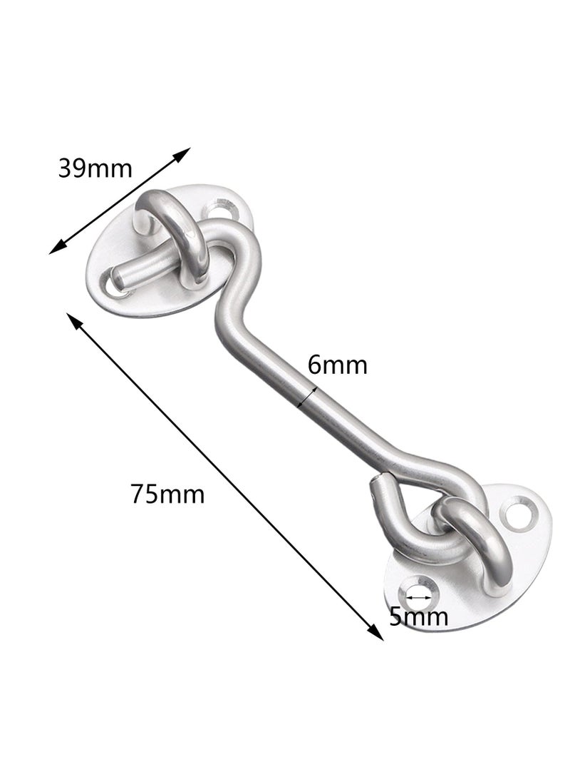 Hook Eye Latch Door Lockm, 2 Pcs 3 Inch Silver Hooks Stainless Steel Heavy Duty Gate Latch with Mounting Screws, Upgrade Heavy Stainless Steel Gate Latch, for Cabinet Closet Door - Image 5
