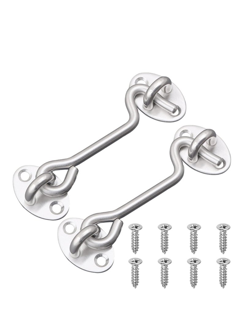 Hook Eye Latch Door Lockm, 2 Pcs 3 Inch Silver Hooks Stainless Steel Heavy Duty Gate Latch with Mounting Screws, Upgrade Heavy Stainless Steel Gate Latch, for Cabinet Closet Door - Image 1