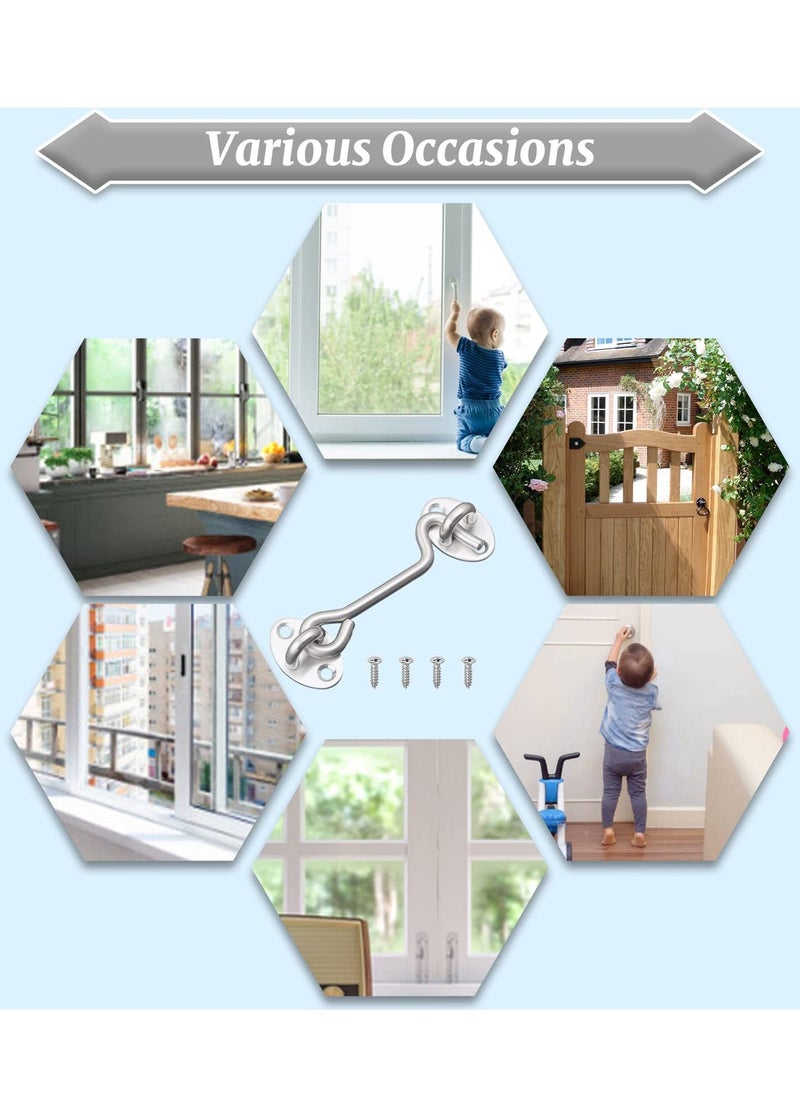 Hook Eye Latch Door Lockm, 2 Pcs 3 Inch Silver Hooks Stainless Steel Heavy Duty Gate Latch with Mounting Screws, Upgrade Heavy Stainless Steel Gate Latch, for Cabinet Closet Door - Image 4