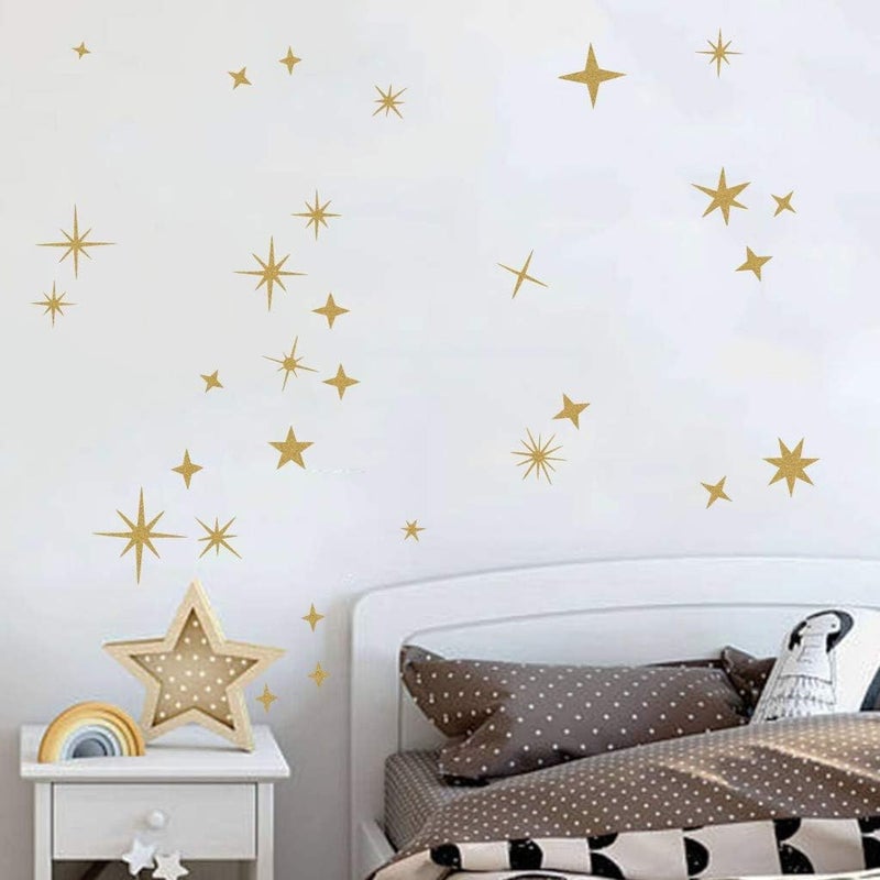 Easma Sparkle Decals Star Wall Decals Nursery Wall Decal Kids Room Decor Stars Walls Art Murals Baby Room Star Stickers Peel and Stick Removable Decal Celestial Decoration(Vintage Gold) - Image 2
