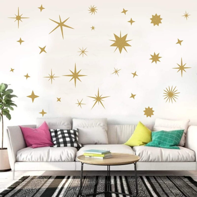 Easma Sparkle Decals Star Wall Decals Nursery Wall Decal Kids Room Decor Stars Walls Art Murals Baby Room Star Stickers Peel and Stick Removable Decal Celestial Decoration(Vintage Gold) - Image 4