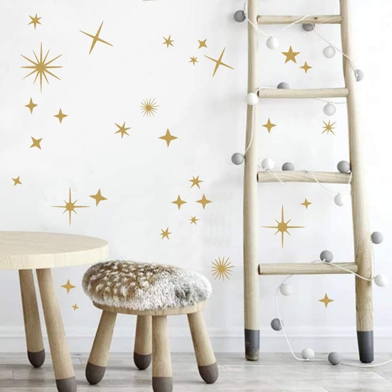 Easma Sparkle Decals Star Wall Decals Nursery Wall Decal Kids Room Decor Stars Walls Art Murals Baby Room Star Stickers Peel and Stick Removable Decal Celestial Decoration(Vintage Gold) - Image 3