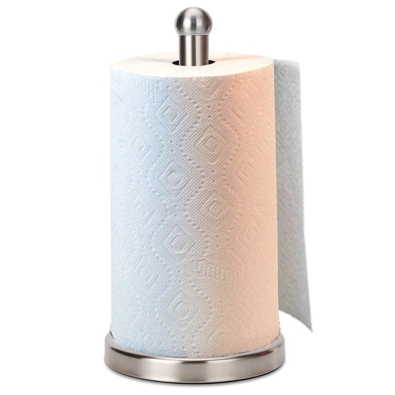 Paper Towel Holder Stand with Sturdy Base Fits Standard and Jumbo Sized Paper Towel Paper Towel Holder Countertop Brushed Nickel