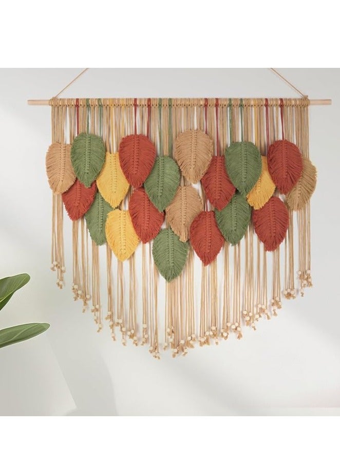 انتيكيانو مكرمية معلقة على الحائط بنمط بوهيمي واوراق شجر بيج - Image 1