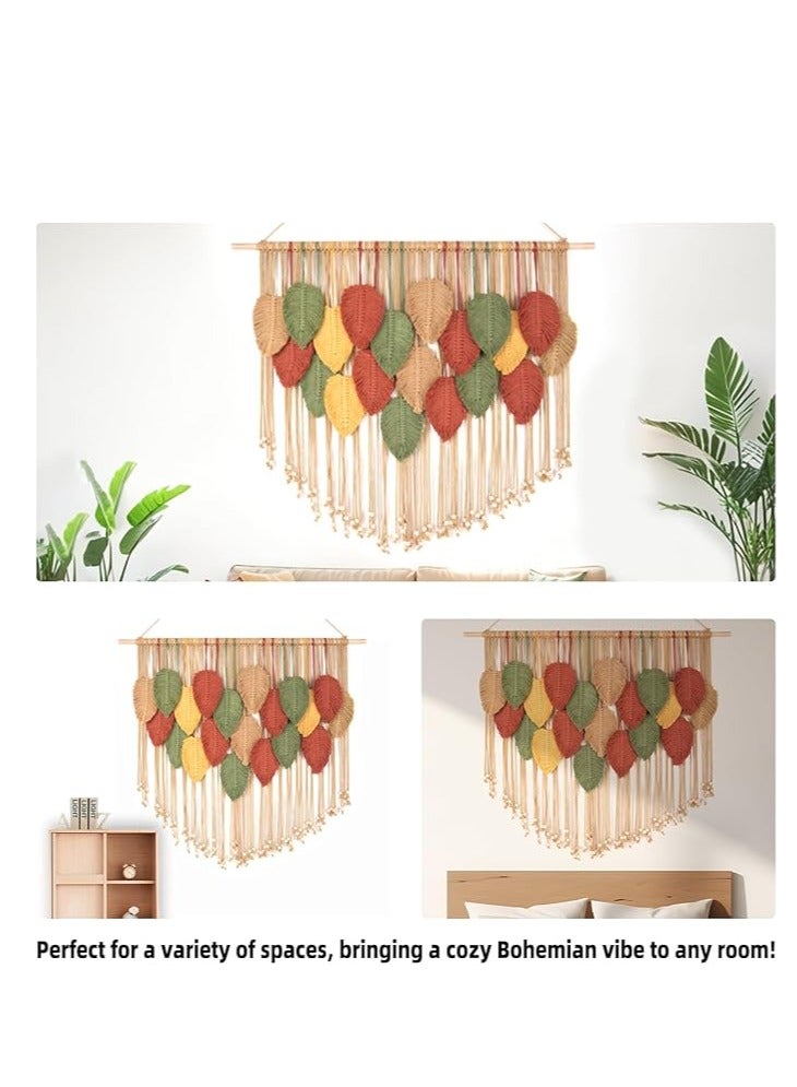 انتيكيانو مكرمية معلقة على الحائط بنمط بوهيمي واوراق شجر بيج - Image 3