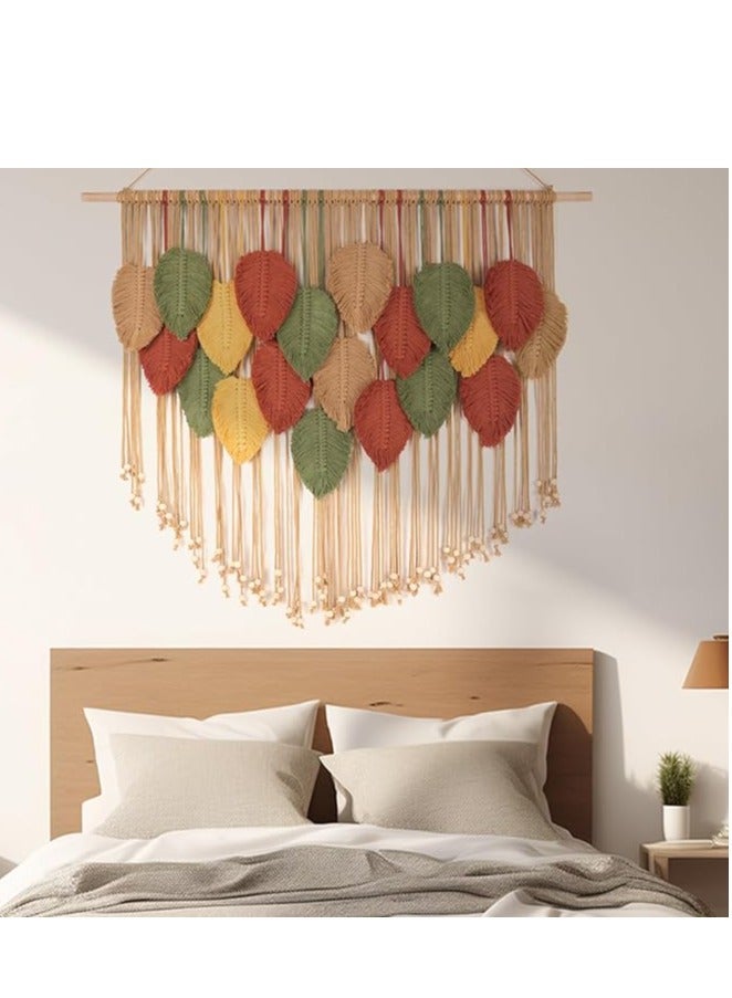 انتيكيانو مكرمية معلقة على الحائط بنمط بوهيمي واوراق شجر بيج - Image 4