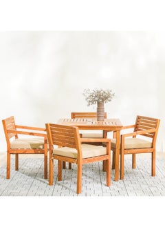 DANUBE HOME Coral Outdoor Garden Wooden Dining Set 4+1 5-Piece Square Dining Set Sturdy Kitchen Dining Table With 4 Dining Chairs 1+4 Seater Modern Design Furniture For Indoor Outdoor Garden Home Dining Room Kitchen  - Image 2