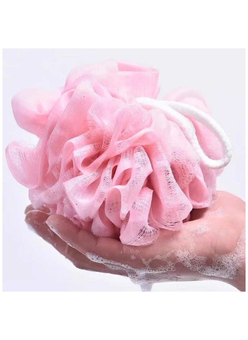 VIO 4 Pack Soft Fluffy Exfoliating Bath Ball Mesh Body Scrub Mesh Loofah Shower Sponge Ball Pouf Shower Wall Scrubber Exfoliating Mesh Sponge Body Cleansing Bath Bubble Ball Combo 3 With Handle  - Image 4