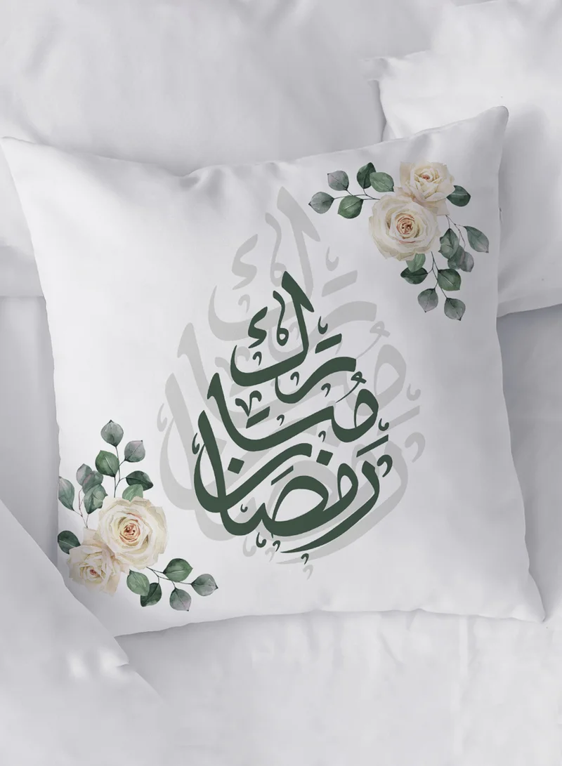 لوحة غطاء وسادة من البوليستر بتصميم رمضان مبارك مع ورود