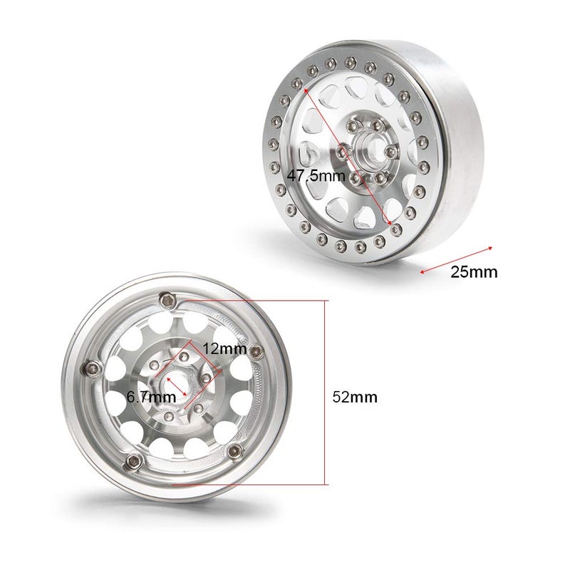 RCLIONS 4PCS Aluminum Alloy 2.2" Beadlock Wheels Rims for 1/10 RC Rock Crawler Car Axial Wraith,SCX10,TRX4-Silver - Image 2