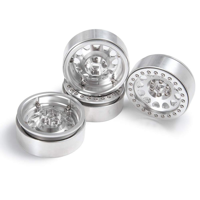 RCLIONS 4PCS Aluminum Alloy 2.2" Beadlock Wheels Rims for 1/10 RC Rock Crawler Car Axial Wraith,SCX10,TRX4-Silver - Image 4
