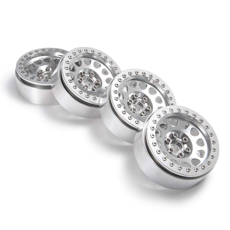 RCLIONS 4PCS Aluminum Alloy 2.2" Beadlock Wheels Rims for 1/10 RC Rock Crawler Car Axial Wraith,SCX10,TRX4-Silver - Image 1